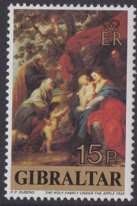 Gibraltar 396 Christmas Rubbens Holy Family under Apple Tree 15p single MNH 1977