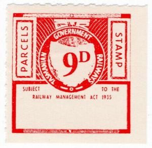 (I.B) Australia - Tasmania Railways : Parcels Stamp 9d