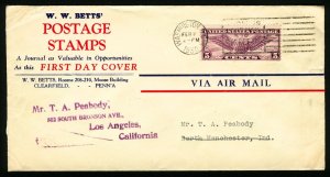 #C12 5c Air Post FDC W.W. Betts' Corner Card 1930 Washington, D.C. Winged Globe