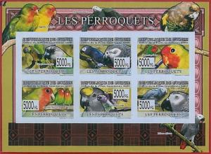 FRENCH GUINEA - ERROR, 2009 IMPERF SHEET: BIRDS, PARROTS, Animals