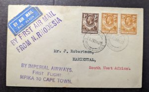 1932 Northern Rhodesia Airmail First Flight Cover FFC Mpika to Mariental SWA