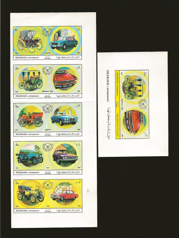 Sharjah 1969 Automobile Souvenir Sheets Imperforated Mint Hinged