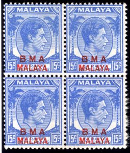 265 Straits Settlements, BMA Malaya, 15c ltra (R), MNHOG, Block of 4