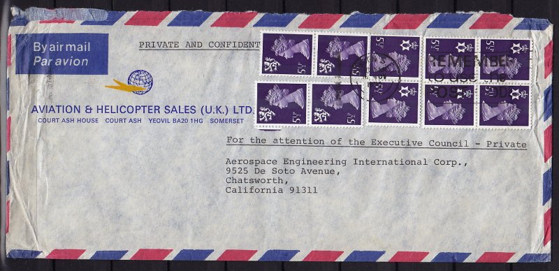 GB - 1971 - Scott #NIMH6(x6),SMH6(x4) - used on 1975 cover to USA