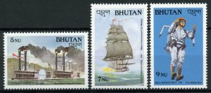 Bhutan Transportation Stamps 1988 MNH Ships Boats Steamboats Warships 3v Set