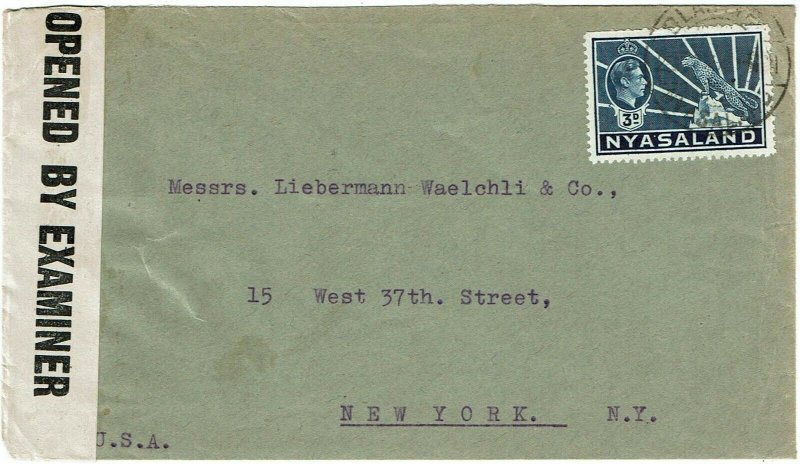 Nyasaland 1944 Blantyre cancel on cover to the U.S., censored