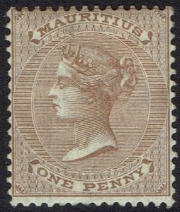 MAURITIUS 1863 QV 1D BROWN WMK CROWN CC