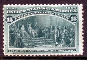 US Scott 238 Columbian  issue nice clean and sharp color Mint LH $225.00