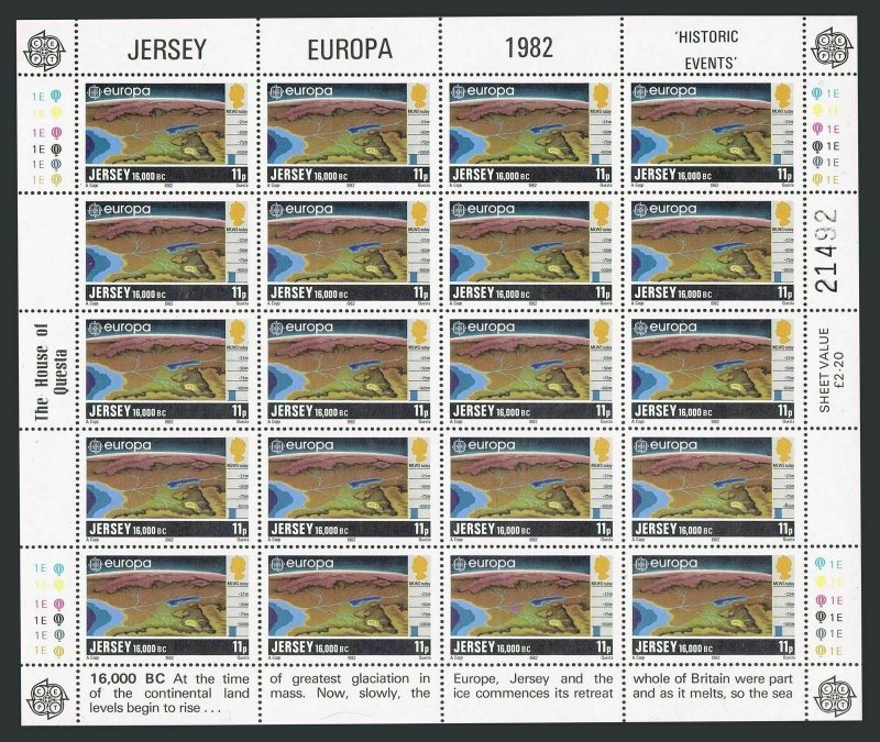 Jersey 285-288 sheets,MNH. EUROPE CEPT-1982.Maps:formation of Canal Islands.