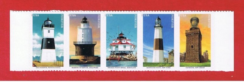 #5621-5625  MNH S/A  strip of 5  Lighthouses  @ Face Value 