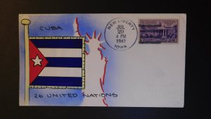 1942 New Liberty IA Patriotic Cover Mae Weigand Hand Painted Cuba United nation