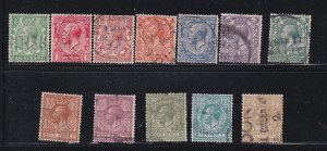 Great Britain # 187-200, King George V Definitives, Complete Set, Used, 1/2 Cat.