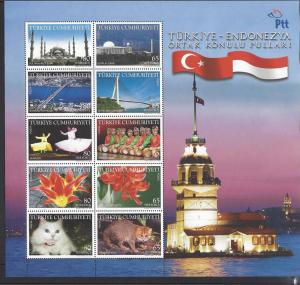 Turkey, 3142, Turkey/Indonesia Friendship Sheet(10),**MNH**