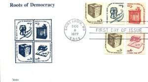 SELECTION OF FIVE LOWER VALUES OF THE AMERICANA ISSUE ON CACHET BY HOBBS 1977