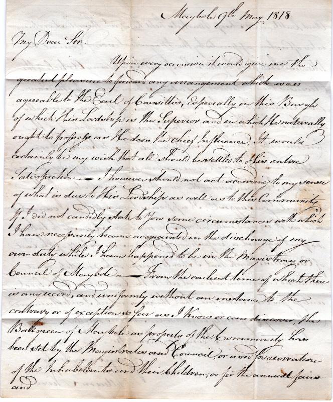 Stampless letter (1810) Maybole cancel (see note)