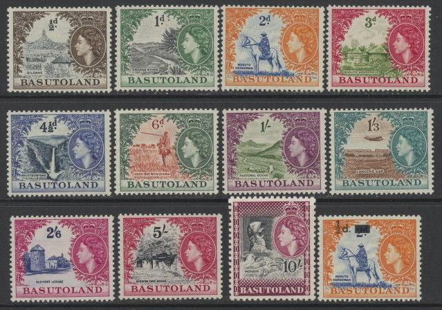 Basutoland 46 to 56 complete mh set & 57 w/value overprints - Elizabeth II