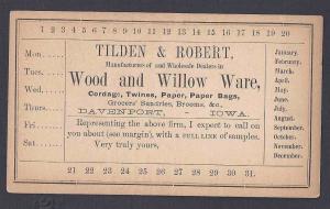 UX3 Ca 1874 DAVENPORT IA MINT FACE PRINTED BACK FOR BRUSHES, TWINE WOOD SEE INFO