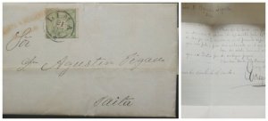 O) 1869 PERU, COAT OF ARMS 1d green, FROM LINA TO PAITA, COMPLETE LETTER, XF 