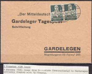 Germany - 9.1.1935 6pf Professions as MeF on cover to Gardelegen (1894)