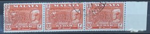 KEDAH 1959 STRIP OF 3 X 2 CENTS SG105 FINE USED