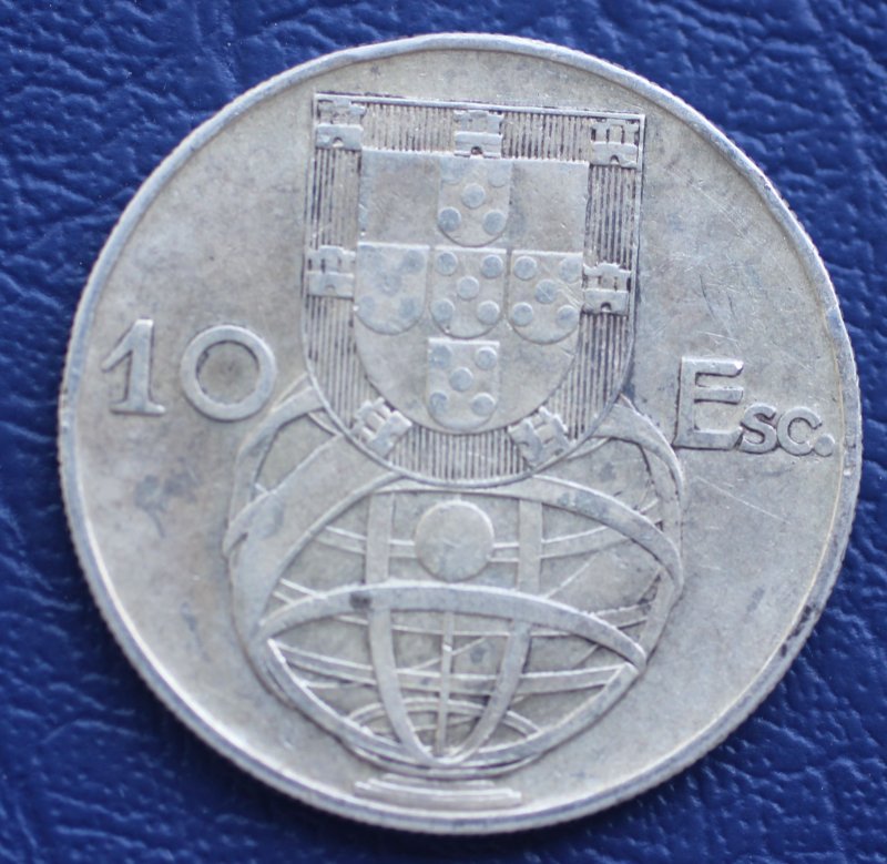 1954 Portugal 10 Escudos Silver