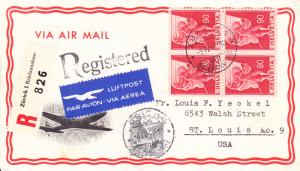 Switzerland 1947 Airmail REGISTERED  Cover to St. Louis, Mo.