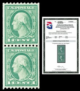 Scott 486 1918 1c Washington Coil Pair Mint Graded XF-Sup 95 NH with PSE CERT