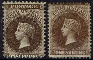 SOUTH AUSTRALIA 1876 QV 1/- 2 SHADES WMK BROAD STAR PERF 11.5-12.5