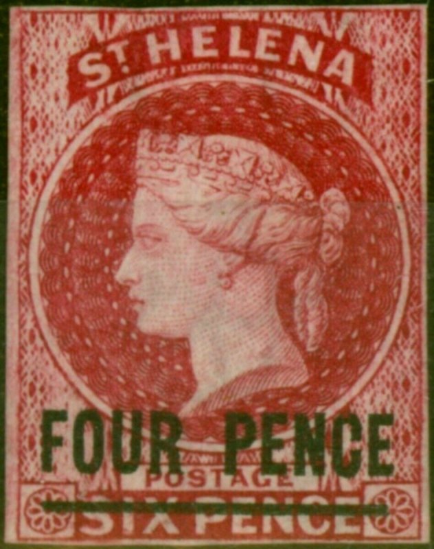 St Helena 1863 4d Carmine SG5 Fine & Fresh Lightly Mtd Mint