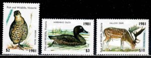 Australia, Victoria ~ Cplt Set of 3 ~ Fish & Game Stamps ~ Mint, NH (1981)