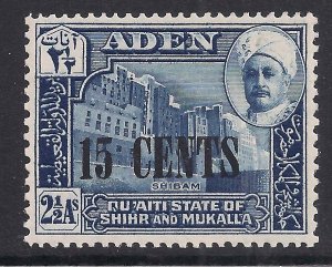 Aden 1951 QE2 15ct Qu'aiti State Shihr Mukalla Surcharge MM SG 22 ( M1236 )