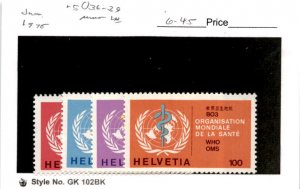 Switzerland, Postage Stamp, #5O36-5O39 Mint NH, 1975 World Health Org. (AD)