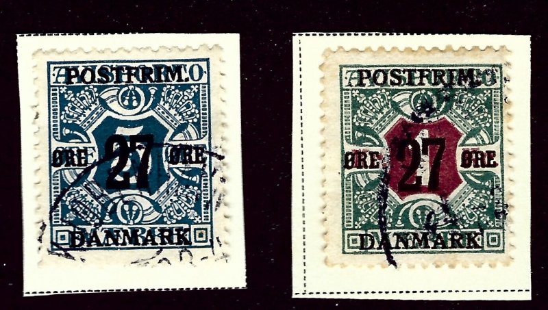 Denmark SC#146 & 154 Used on piece F-VF SCV$30.50...Popular Country!!