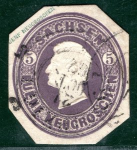 Germany States SAXONY Embossed Stamp 5ng Used 1867 Stationery Cut-Out BLACK117