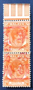 MALACCA Japanese Occupation opt Straits Settlements KGVI 2c pairSG#J46 MNG M4116