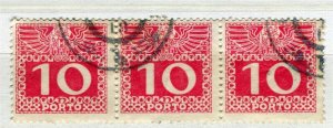 AUSTRIA; 1908 early Postage Due issue fine used STRIP of 10h. value