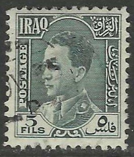 IRAQ 1934-38 5f Gray Green KING FAISAL II Portrait Issue Sc 65 SG 176 VFU