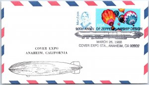 US SPECIAL EVENT COVER 90th ANNIVERSARY ZEPPELIN AIRSHIP DESIGN COVER EXPO 1988