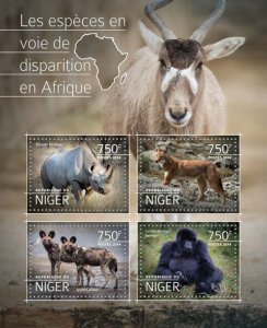 Wild Animals Stamps Niger 2014 MNH Endangered Species Rhinos Gorillas 4v M/S