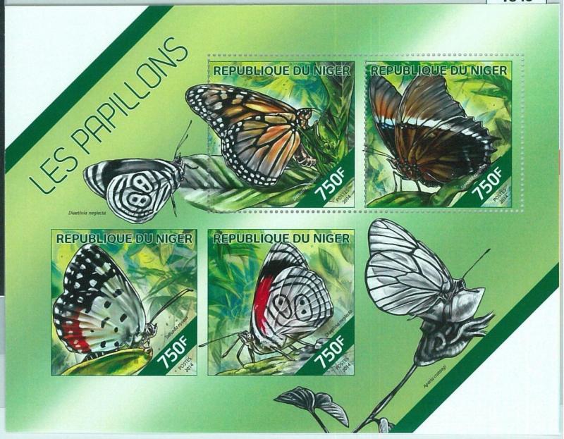 1549 - NIGER, ERROR, 2014 MISSPERF SHEET: Butterflies, Insects
