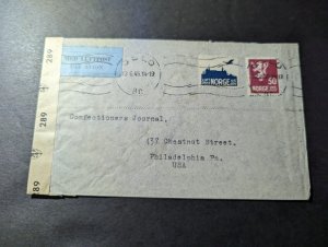 1945 Censored Norway Airmail Cover Oslo to Philadelphia PA USA