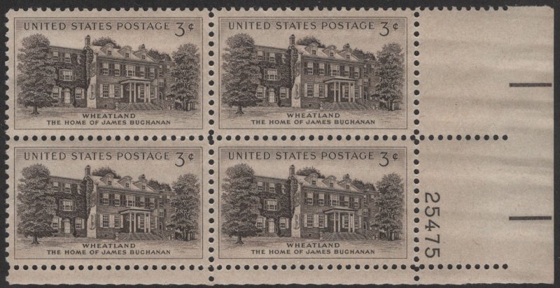 SC#1081 3¢ Wheatland Plate Block: LR #25475 (1956) MNH*