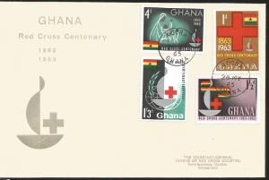J) 1963 GHANA, RED CROSS CENTENARY, MULTIPLE STAMPS, FDC