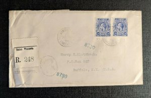 1926 Kingston St Vincent Registered Cover to Buffalo NY Via New York City