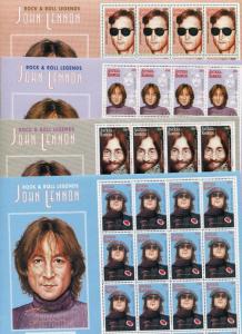 JOHN LENNON Commemorative Set x4 Sheet of 16 #1959 -62 MNH - Antigua E27