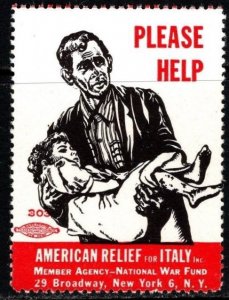 1940's US Poster Stamp WW II Please Help American Relief For Italy