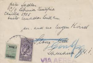 B)1953 ECUADOR, SHIELD, POSTAL TAX STAMP, OVERPRINT IN BLACK, CIRCULATED COVER F