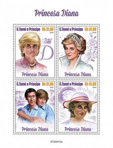 St Thomas - 2020 Diana Princess of Wales - 4 Stamp Sheet - ST200513a