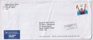 APO AE 09593 to Jamestown, St Helena 2004 Airmail, missent to Guyana (54263)