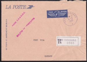 FRANCE 1991 official P.O. cover registered Paris to VANUATU................B2668